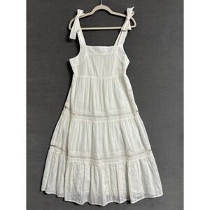 Carve Designs Dress M Off White Organic Cotton Tier Crochet Lace Sun Midi Smock